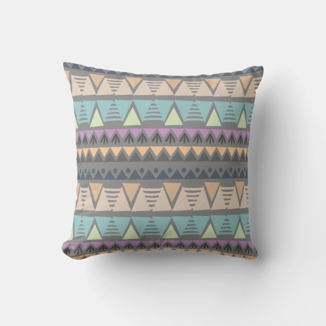 Modern Indian Geometric Triangles and Stripes  Cushion (Front)