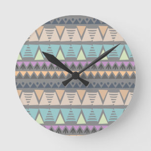 Modern Indian Geometric Triangles and Stripes Round Clock
