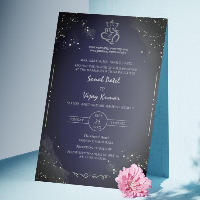 Modern Indian Hindu Wedding Ganesha Logo BW Invitation (Creator Uploaded)