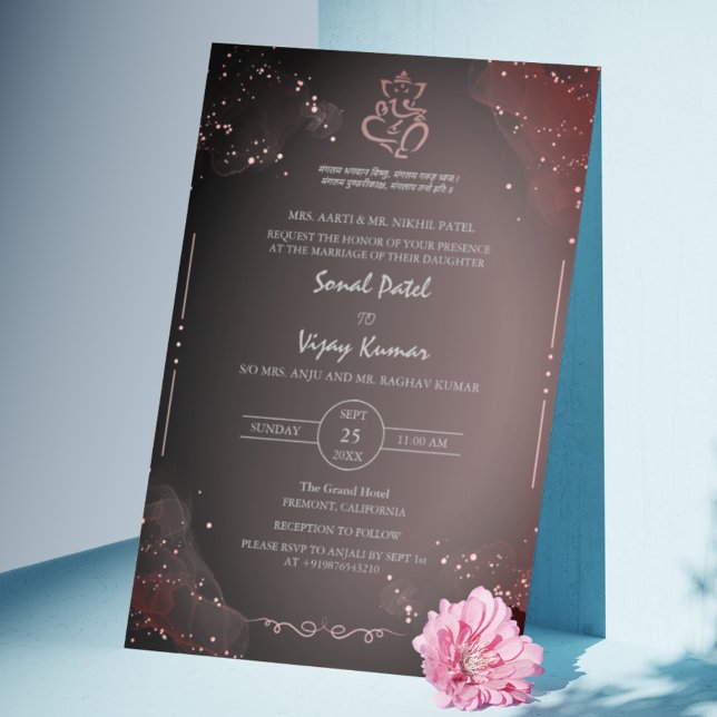 Modern Indian Hindu Wedding Ganesha Logo BW Invitation (Creator Uploaded)