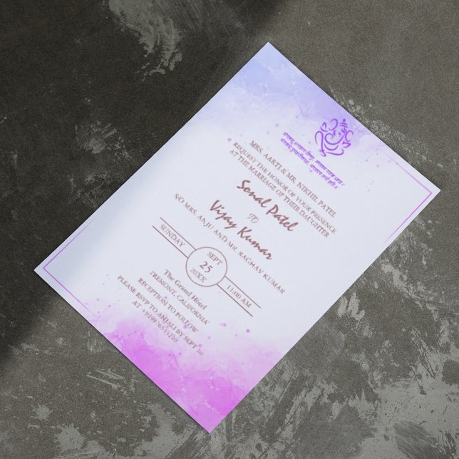 Modern Indian Hindu Wedding Ganesha Logo Purple Invitation (Creator Uploaded)