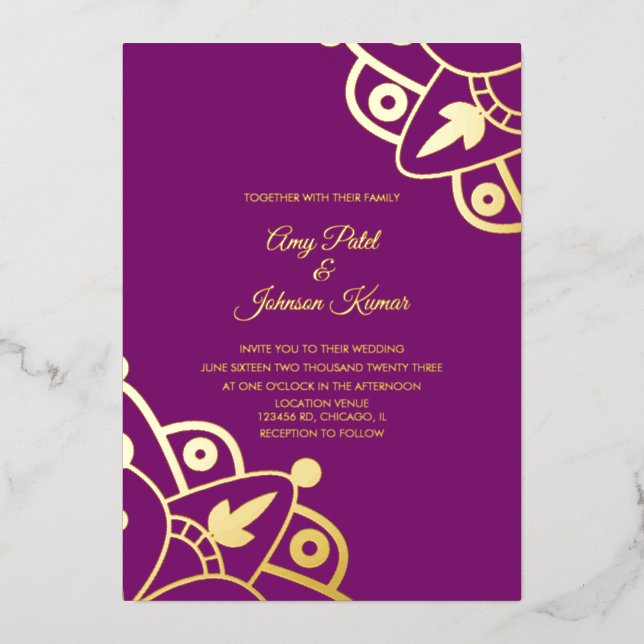 Modern Indian Mandala Purple Wedding Pressed  (Front)
