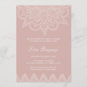 Modern Indian Pink Mehndi Hindu Bridal Shower Invitation