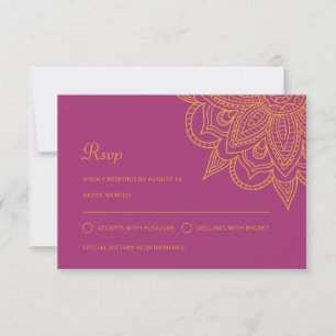 Modern Indian Pink Orange Mehndi Hindu Wedding RSVP Card