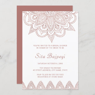 Modern Indian Rose Gold Mehndi Hindu Bridal Shower Invitation