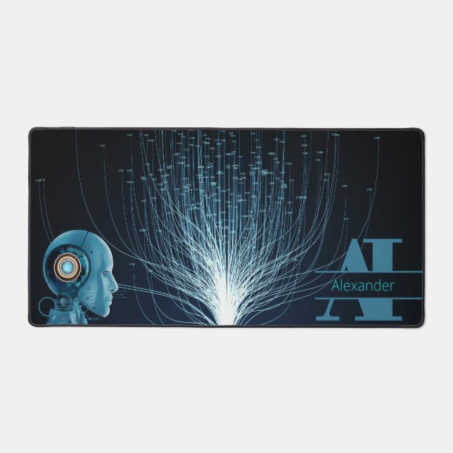 Modern indigo Artificial Intelligence Personalised Desk Mat (Front)