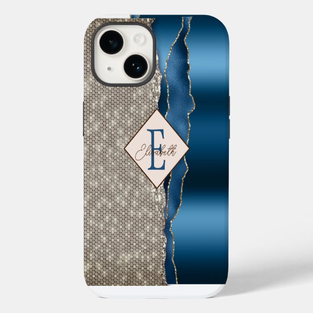 Modern Indigo Blue Agate Diamonds Case-Mate iPhone Case (Back)