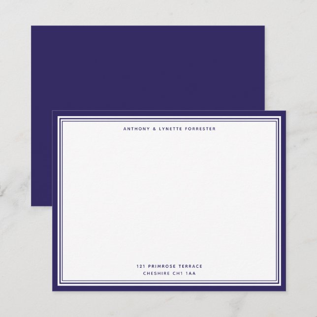Modern Indigo Blue Border Name & Address Note Card (Front/Back)