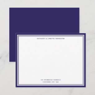 Modern Indigo Blue Border Name & Address Note Card