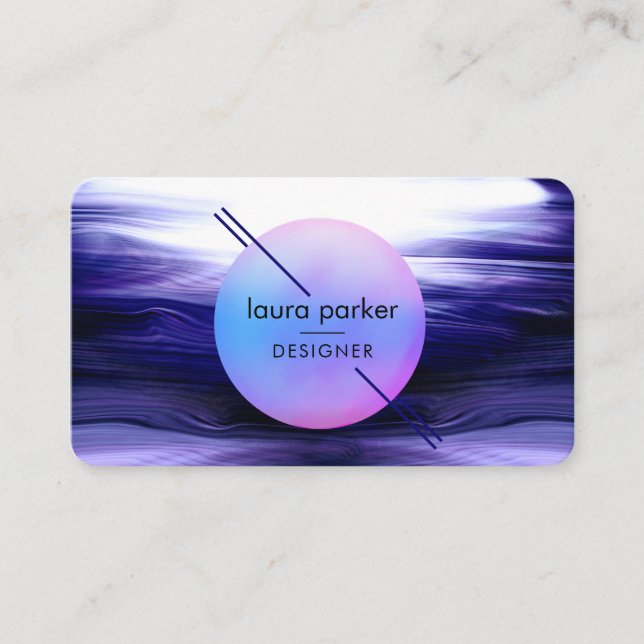 Modern Indigo Circle Moon Watercolour Waves  Business Card (Front)
