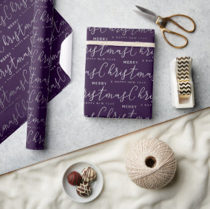 Modern Indigo “Merry Christmas” Script Pattern Wrapping Paper
