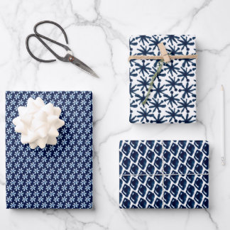 Modern Indigo Navy Shibori Pattern Wrapping Sheets