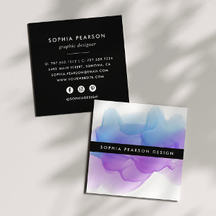 Modern Indigo Watercolor Blot Social Media Square Business Card