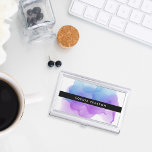 Modern Indigo Watercolor | Personalised Business Card Holder<br><div class="desc">Elegant and colourful business card holder features your name and/or business name in white on black,  overlaid on a vibrant watercolor inkblot in ethereal shades of violet purple and indigo blue. Matching business cards and accessories also available.</div>