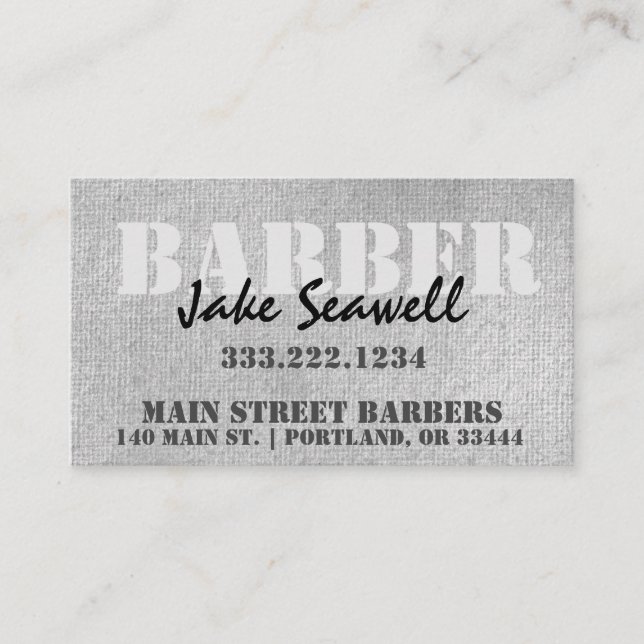 Modern Industrial Grey Barber   Business Card (Front)