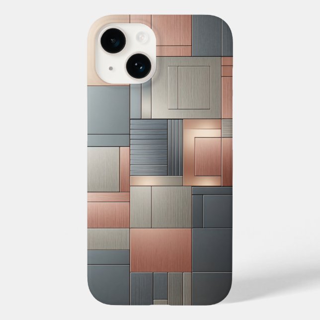Modern Industrial Metallic Block Pattern Copper an Case-Mate iPhone Case (Back)