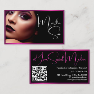 Modern Influencer Model Black and Pink Photo Image Business Card