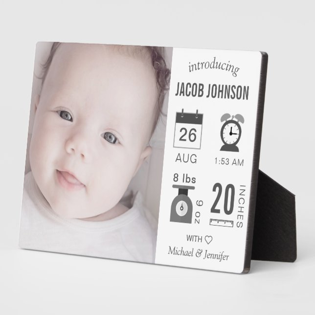 Modern Infographic Photo Birth Announcement Plaque (Side)