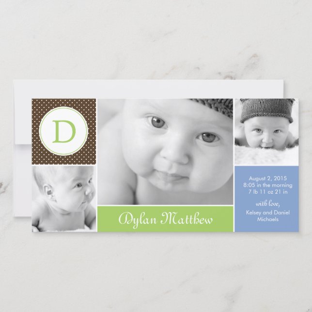 Modern Initial Baby Boy Birth Announcement (Front)