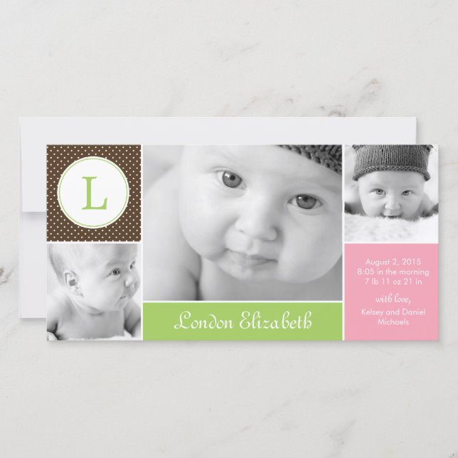 Modern Initial Baby Girl Birth Announcement (Front)