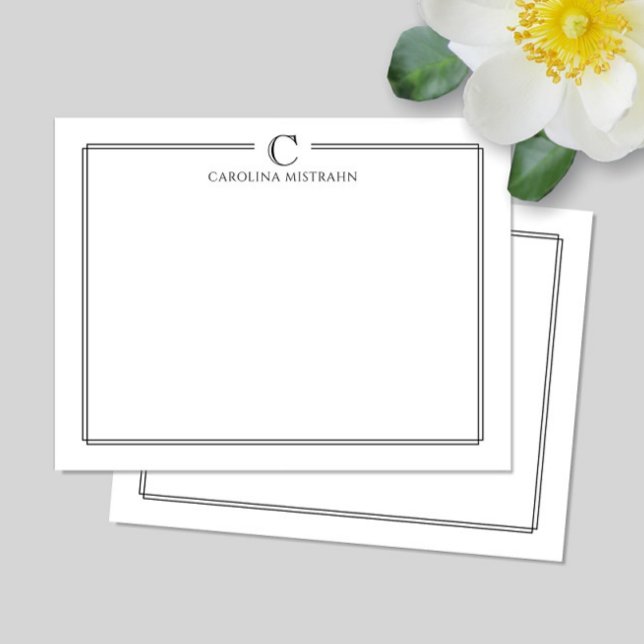 Modern Initial Black and White Border Stationery Card (Creator Uploaded)