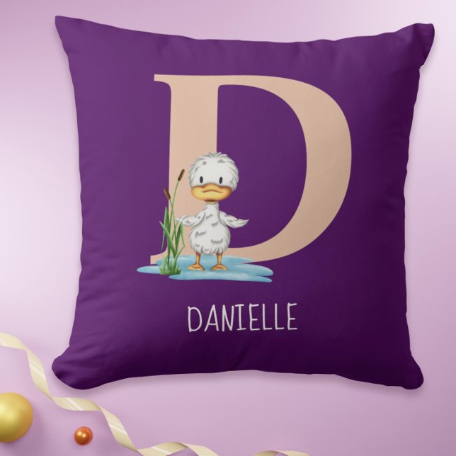 Modern Initial D Monogrammed Duck Children Nursery Cushion (Modern Monogrammed Duck Children Nursery Throw Pillow)