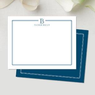 Modern Initial Dark Blue Navy Border Stationery Card