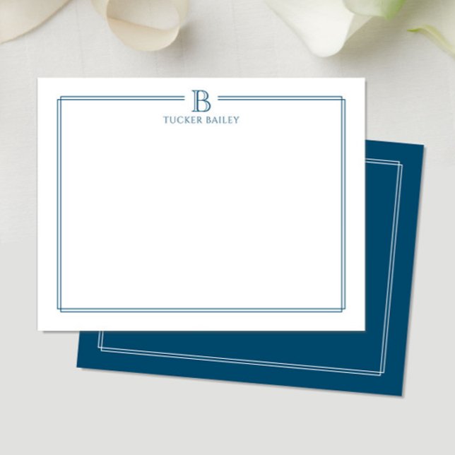 Modern Initial Dark Blue Navy Border Stationery Card (Creator Uploaded)