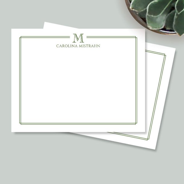 Modern Initial Dark Green Border Stationery Card (Creator Uploaded)