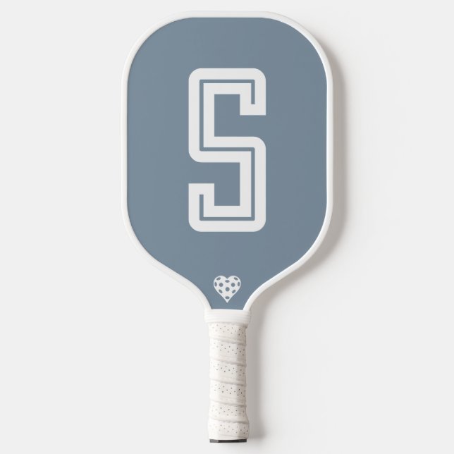 Modern Initial Dusty Blue Pickleball Paddle (Front)