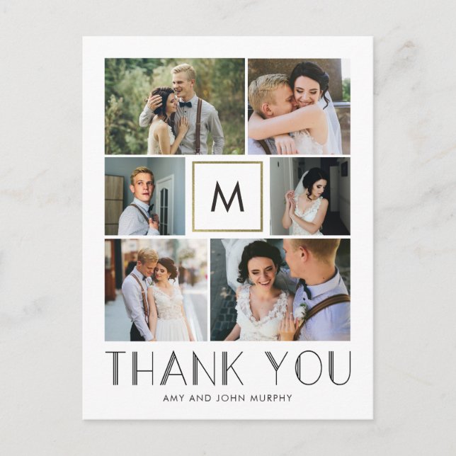 Modern Initial EDITABLE COLOR Monogram Thank You Postcard (Front)