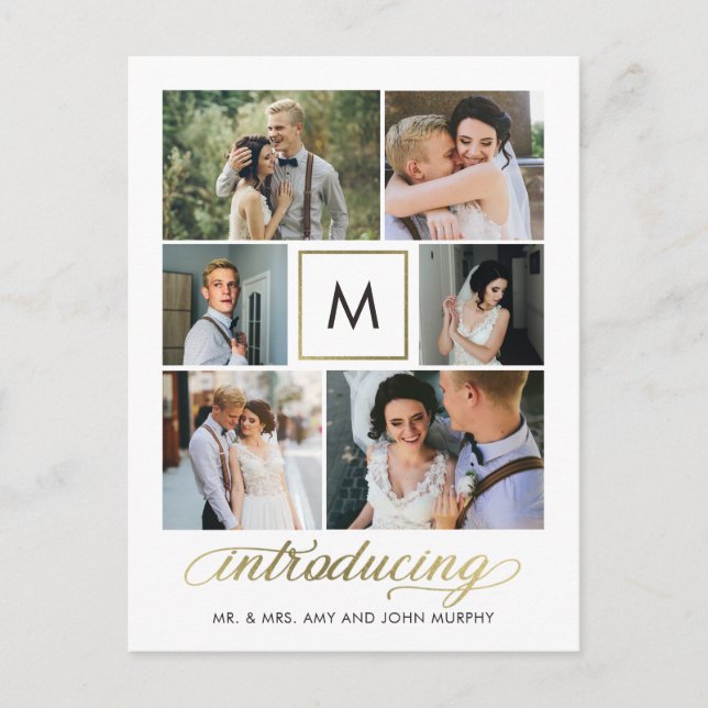Modern Initial Editable Colour Wedding Announcemen Postcard (Front)