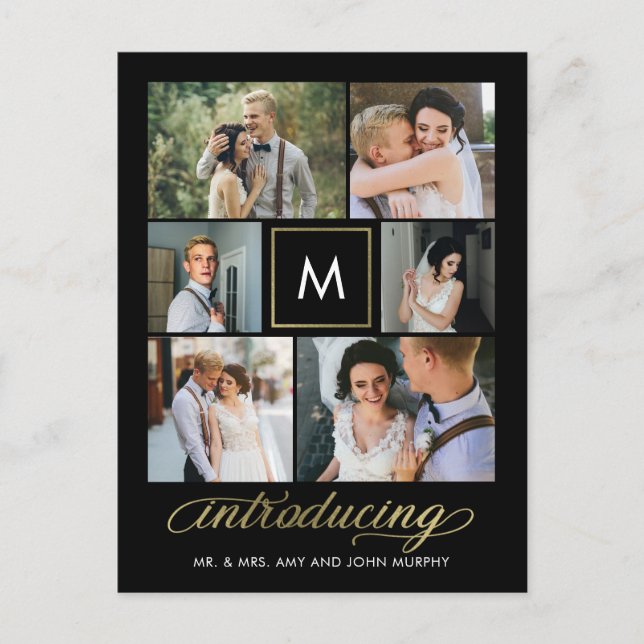 Modern Initial Editable Colour Wedding Announcemen Postcard (Front)