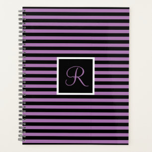 Modern Initial Letter Purple and Black Striped  Planner