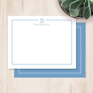 Modern Initial Light Blue Border Stationery Card