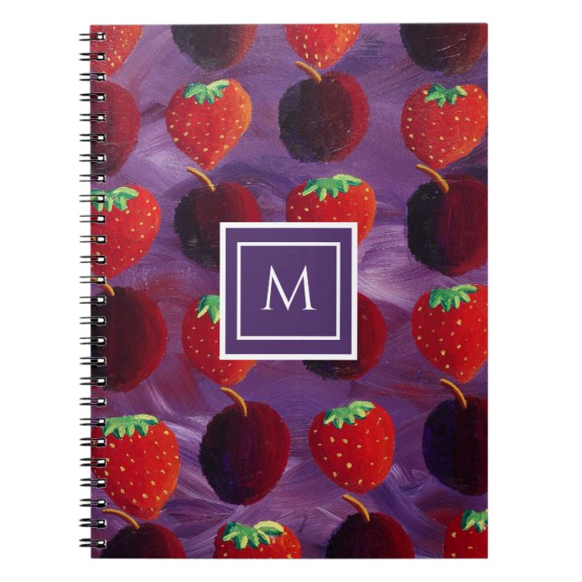 Modern Initial Monogram Summer Fruits Notebook (Front)