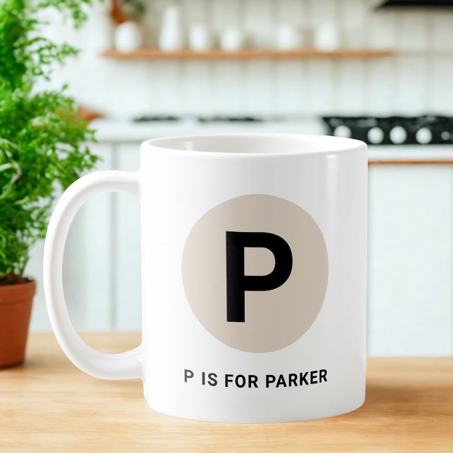 Modern Initial Mug – “P is for [Name]” Design (Creator Uploaded)