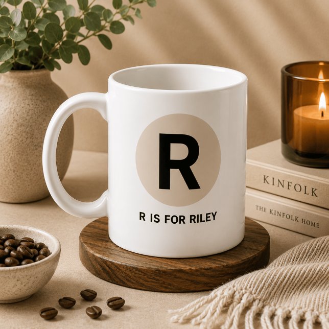 Modern Initial Mug – “R is for [Name]” Design (Creator Uploaded)