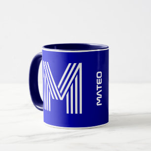 Modern Initial & Name Unique Blue Black Monogram Mug