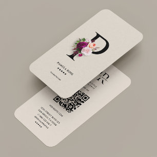 Modern Initial P Monogram Elegant Floral Sand Business Card