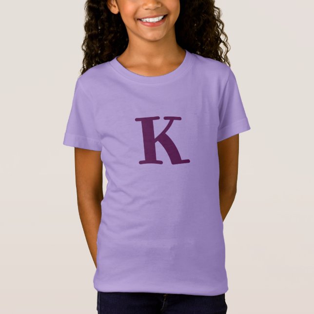 Modern Initial Purple Letter Kids T-Shirt (Front)