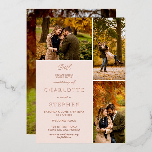 Modern initials 4 photos grid wedding blush pink (Front/Back)