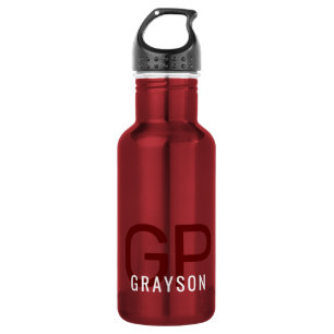 Modern Initials and Printed Name Small Red 532 Ml Water Bottle