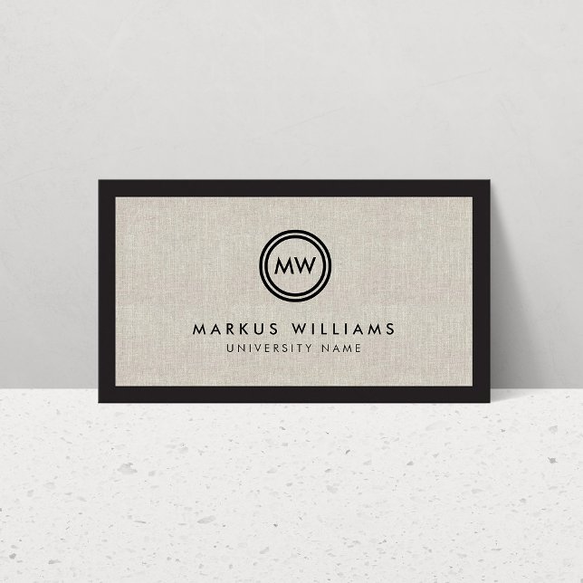 Modern Initials Black and Linen Graduate Student Calling Card (Creator Uploaded)
