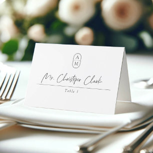 Modern initials, elegant wedding Folded Place Card