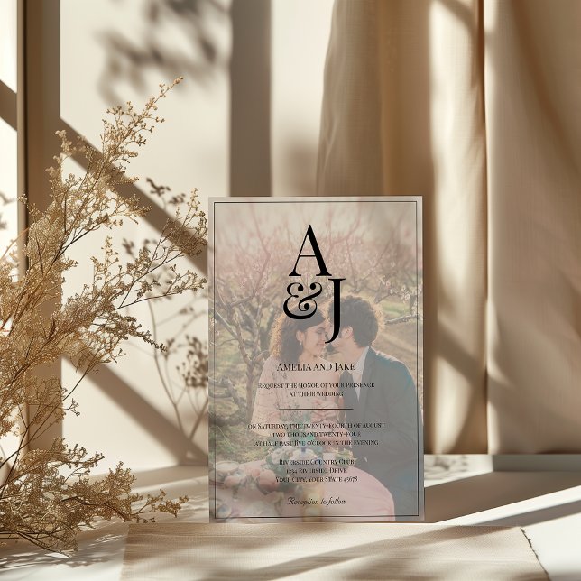 Modern Initials Faded Photo Wedding Invitation (Creator Uploaded)