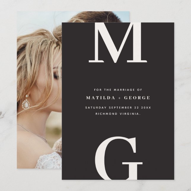 Modern initials graphic typography photo wedding save the date (Front/Back)