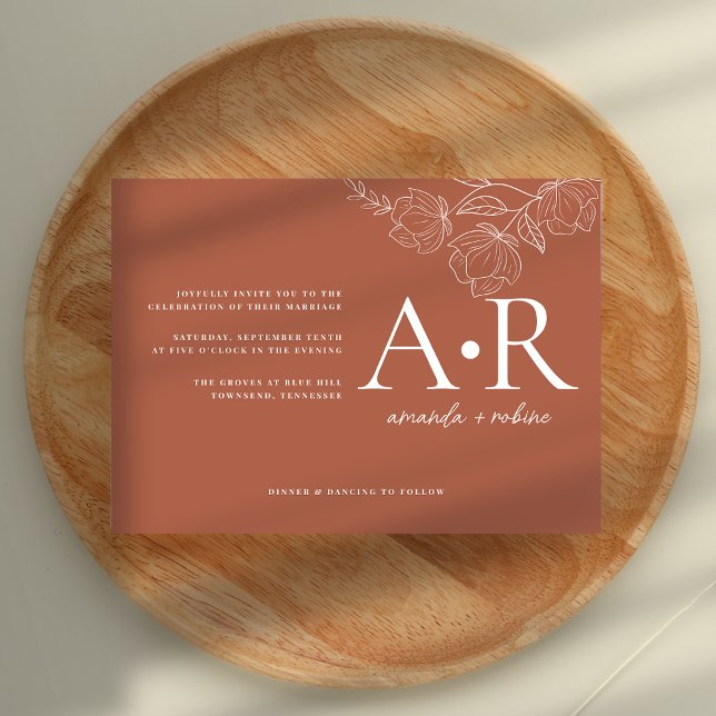 Modern Initials Minimalst Terracotta Wedding Invitation (Creator Uploaded)