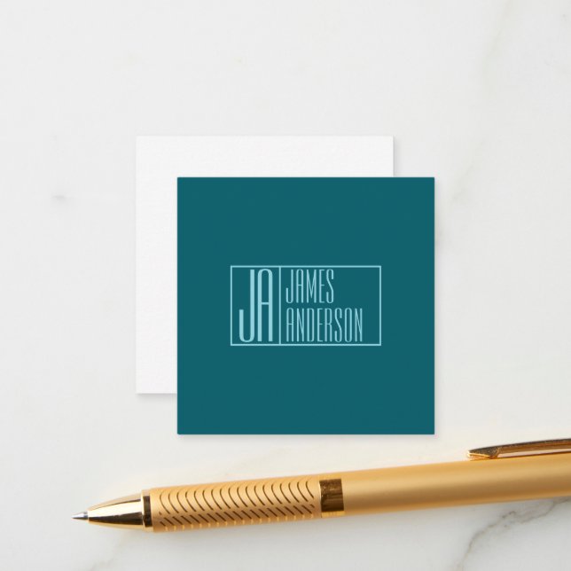 Modern Initials & Name | Dark Teal & Light Blue Enclosure Card (Front/Back In Situ)