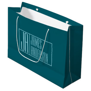 Modern Initials & Name   Dark Teal & Light Blue Large Gift Bag